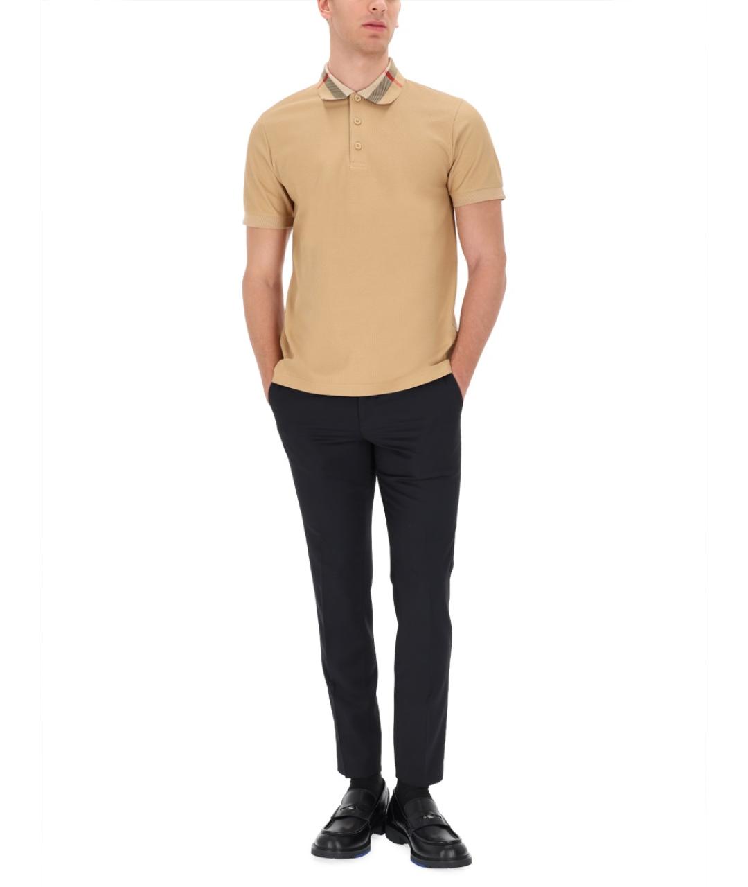 BURBERRY Бежевое хлопковое поло с коротким рукавом, фото 3