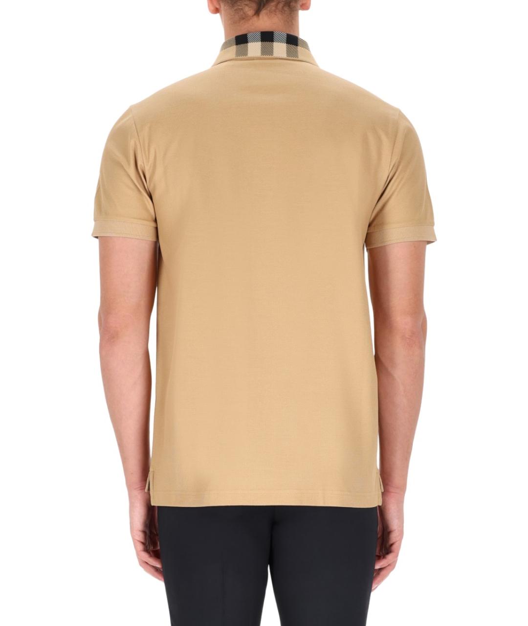 BURBERRY Бежевое хлопковое поло с коротким рукавом, фото 5