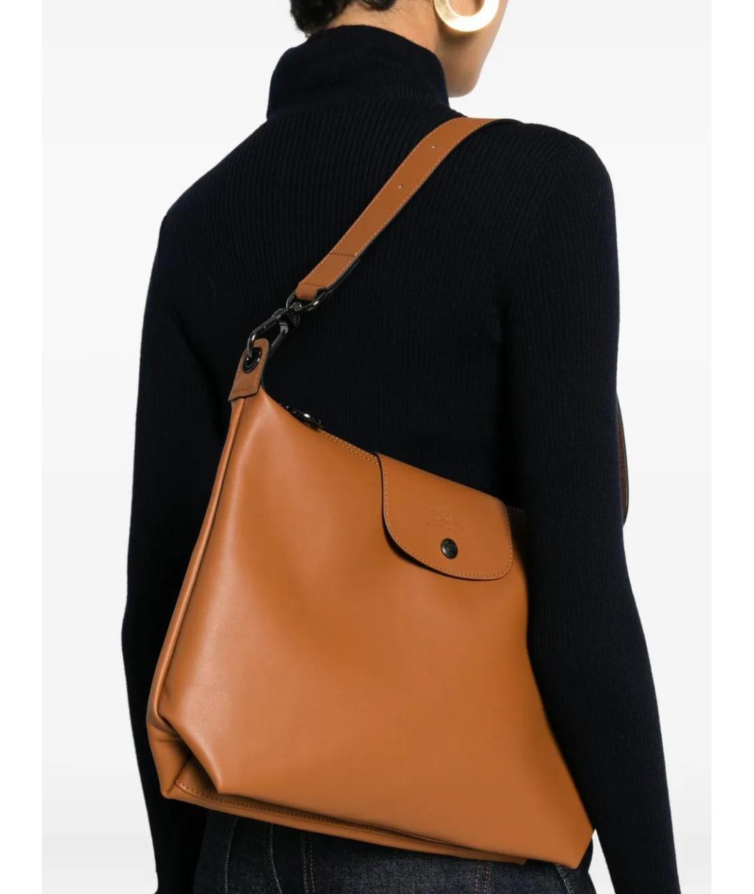 LONGCHAMP Коричневая кожаная сумка через плечо, фото 2