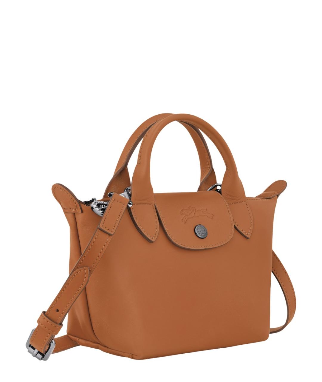 LONGCHAMP Коричневая кожаная сумка с короткими ручками, фото 3