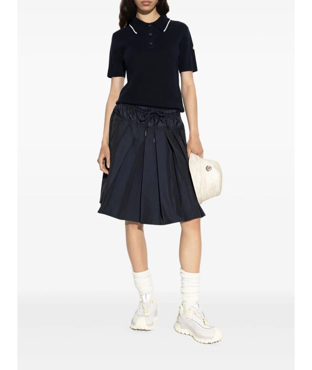 MONCLER Темно-синяя полиэстеровая юбка миди, фото 2