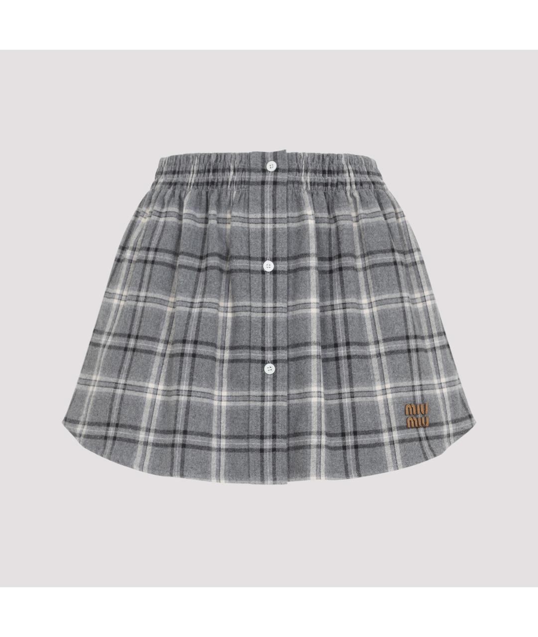MIU MIU Серая хлопковая юбка мини, фото 2