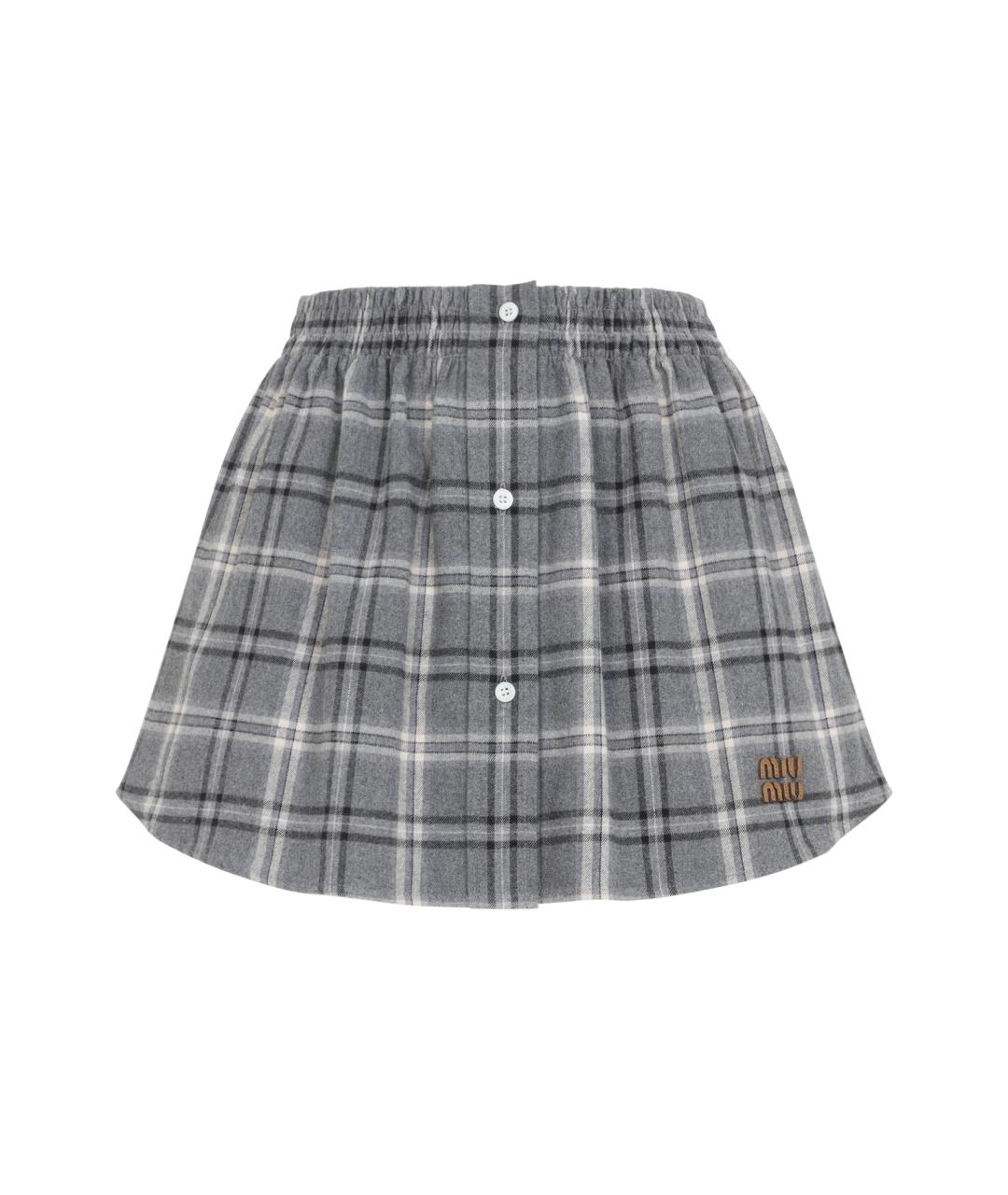 MIU MIU Серая хлопковая юбка мини, фото 1