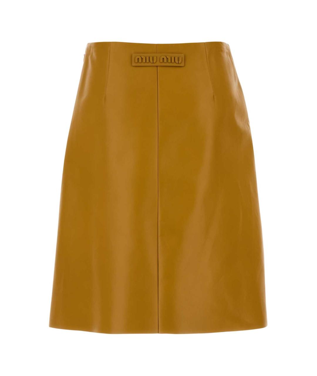 MIU MIU Желтая кожаная юбка миди, фото 2