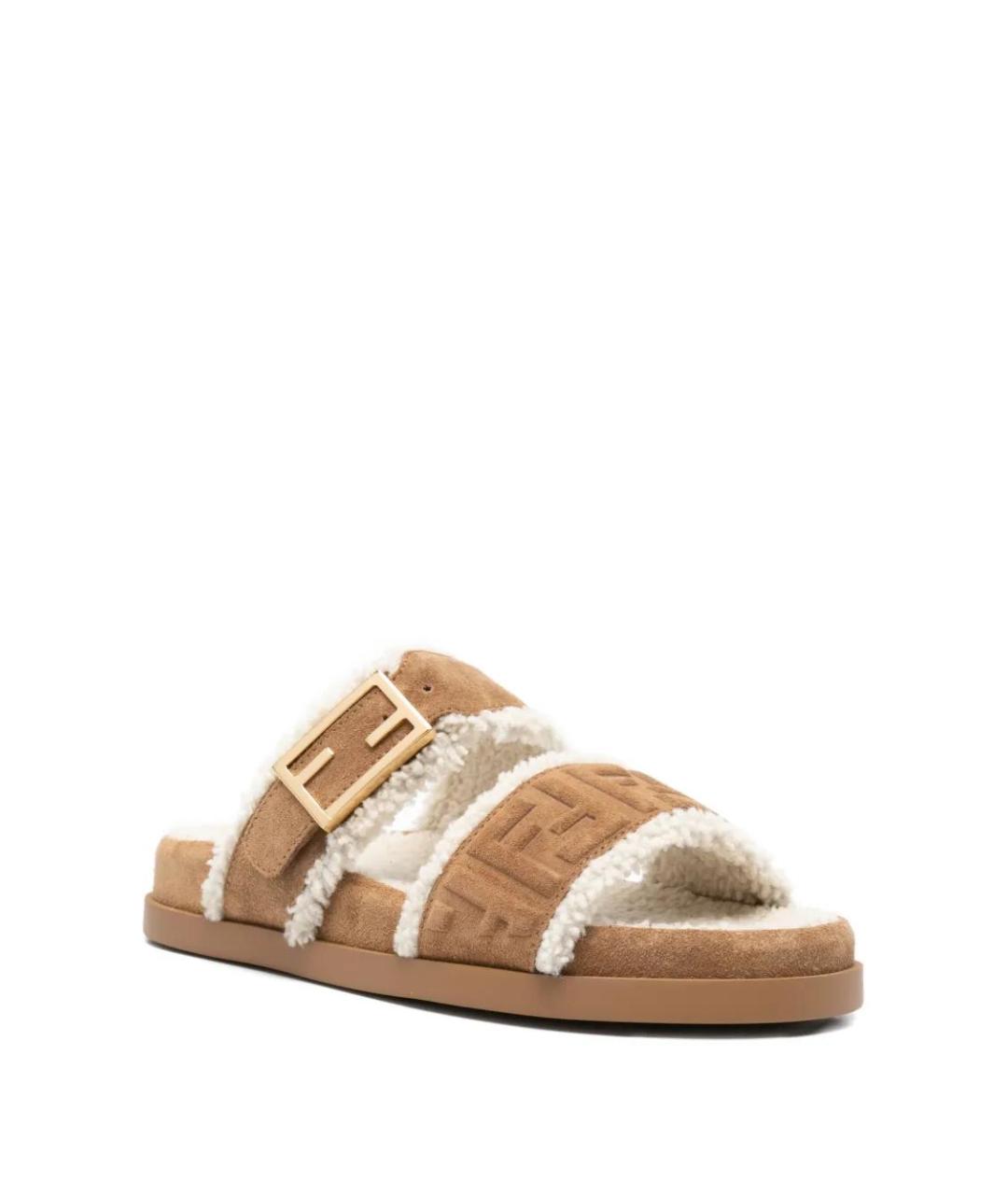 FENDI Коричневые замшевые сандалии, фото 2