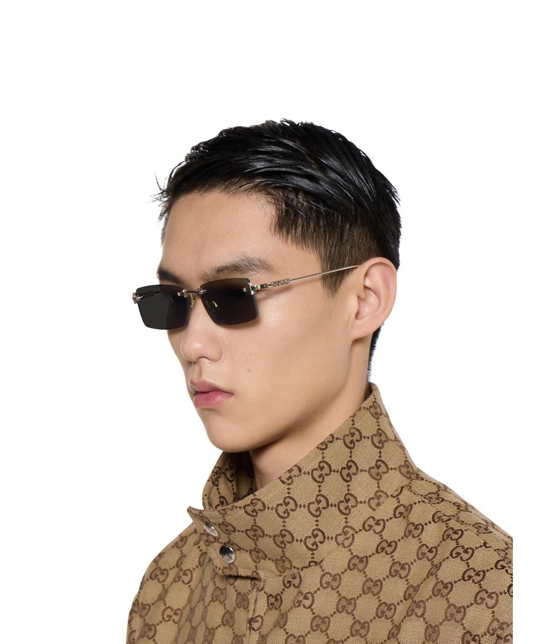 GUCCI Золотые металлические солнцезащитные очки, фото 5