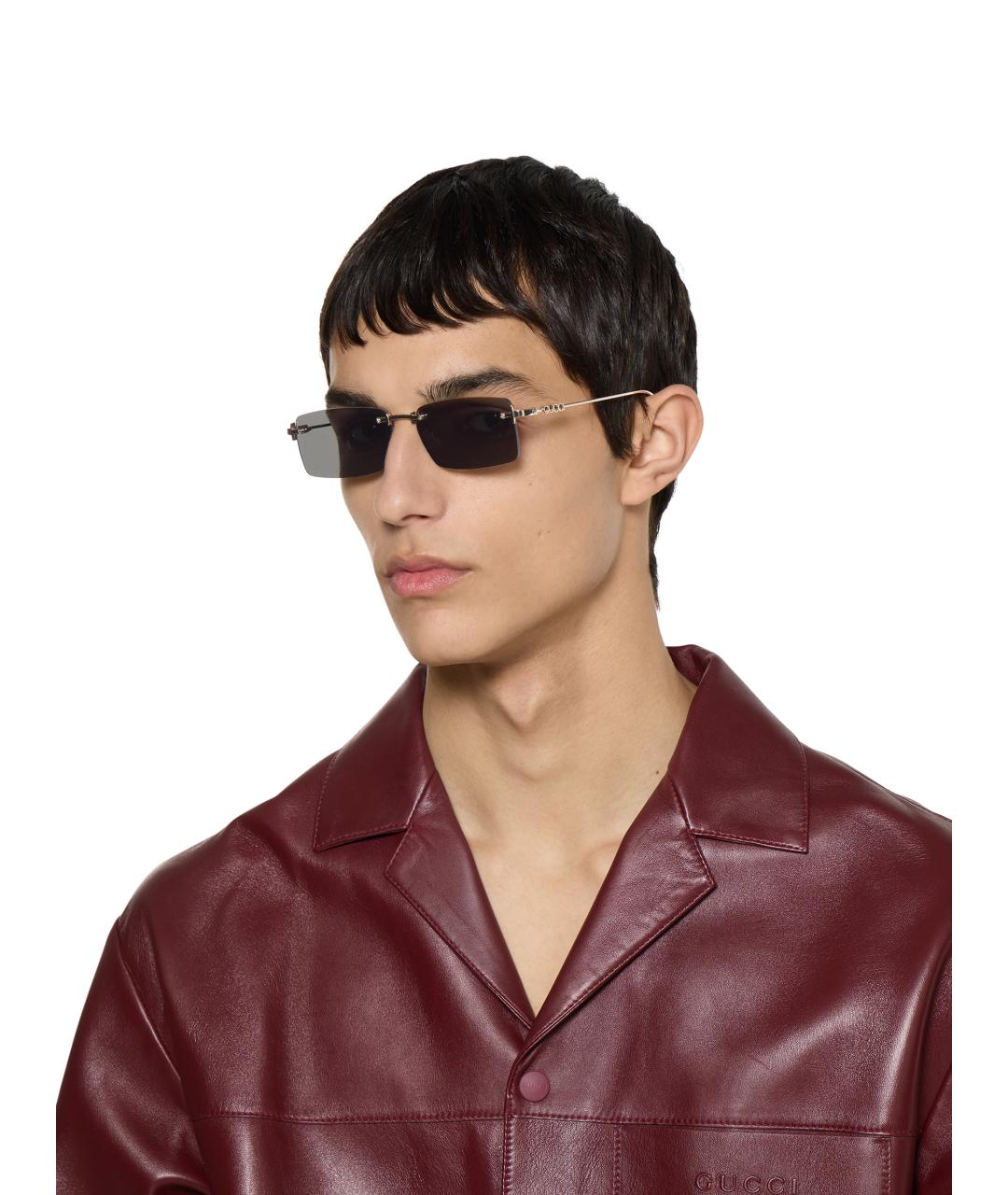 GUCCI Золотые металлические солнцезащитные очки, фото 4