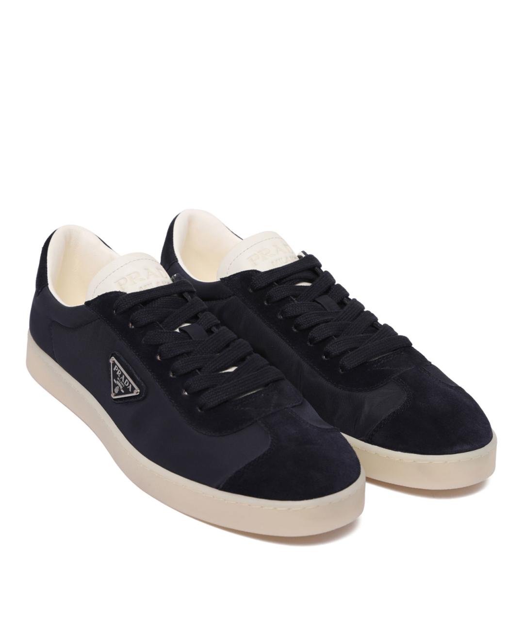 PRADA Синие текстильные низкие кроссовки / кеды, фото 2