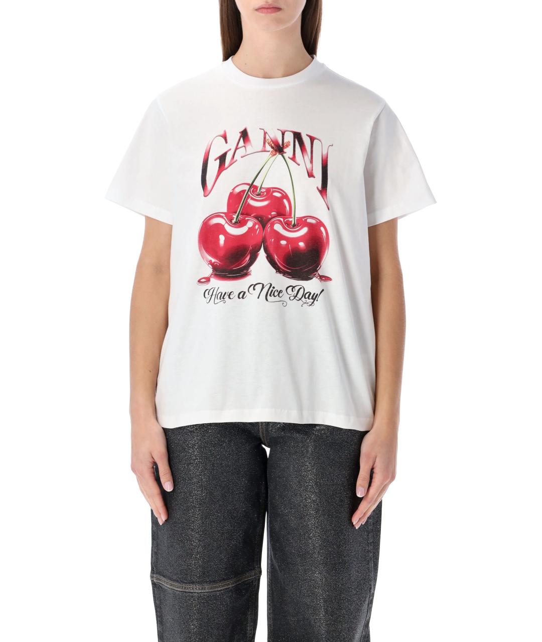 GANNI Белая хлопковая футболка, фото 2