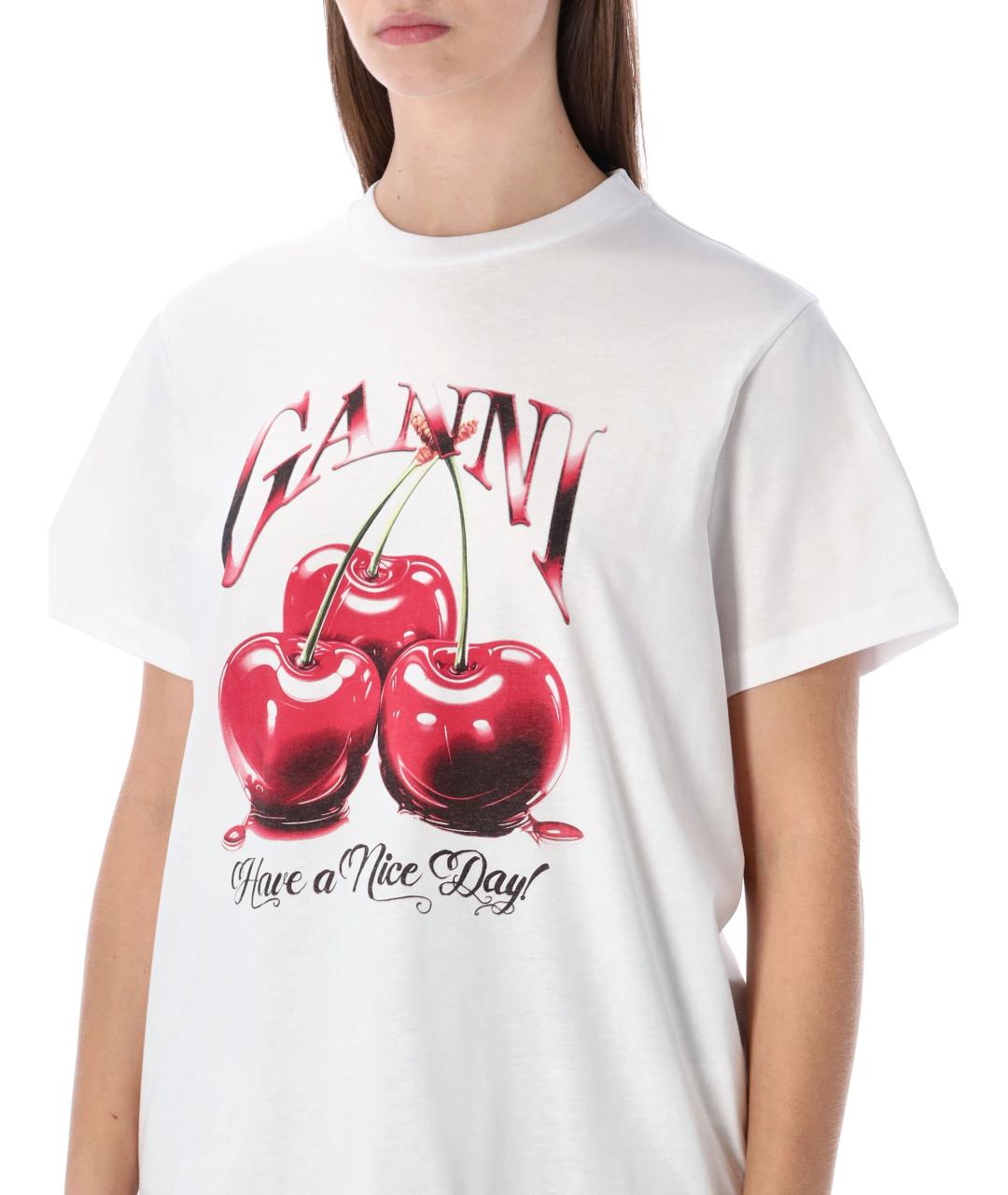GANNI Белая хлопковая футболка, фото 4