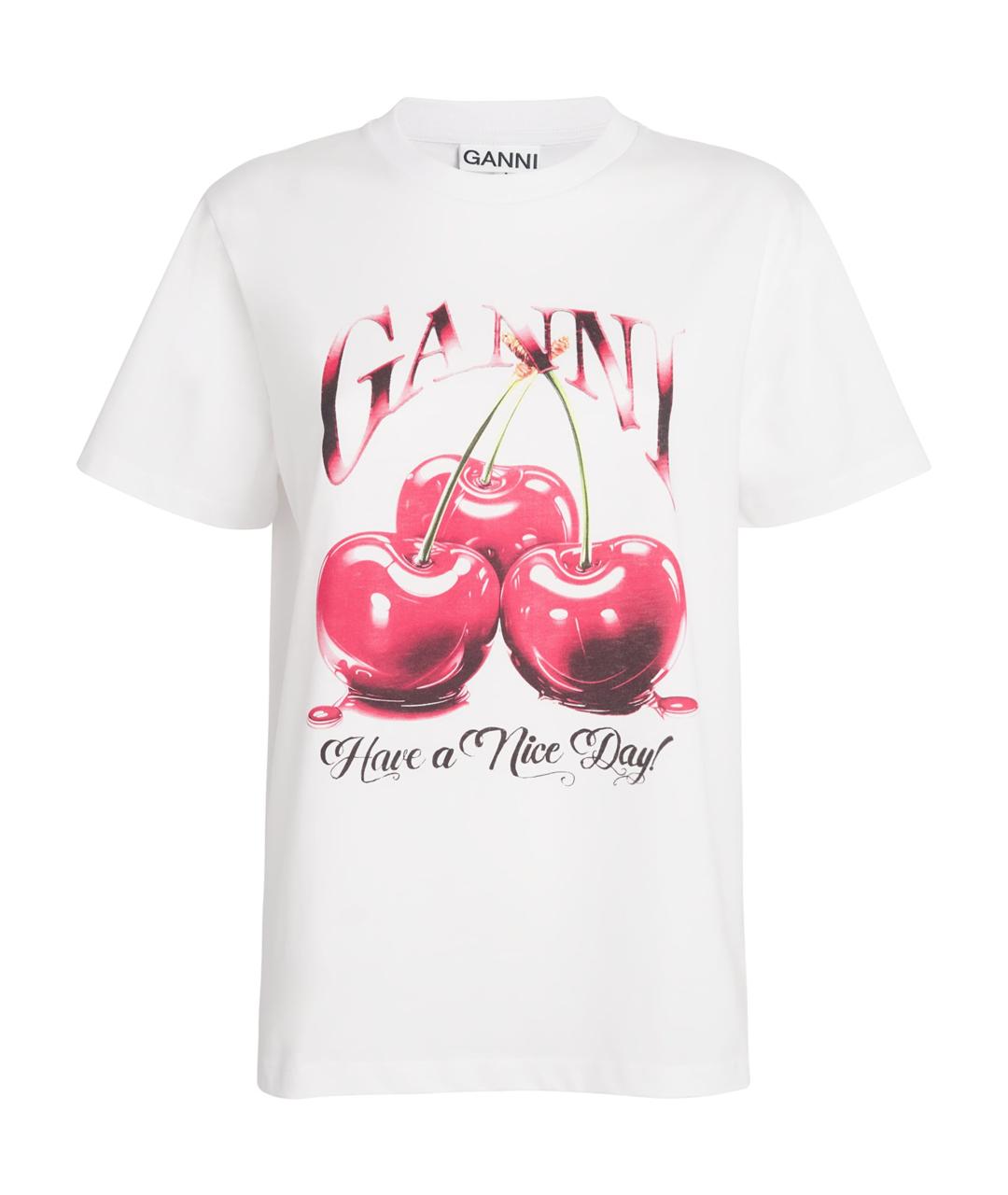 GANNI Белая хлопковая футболка, фото 1