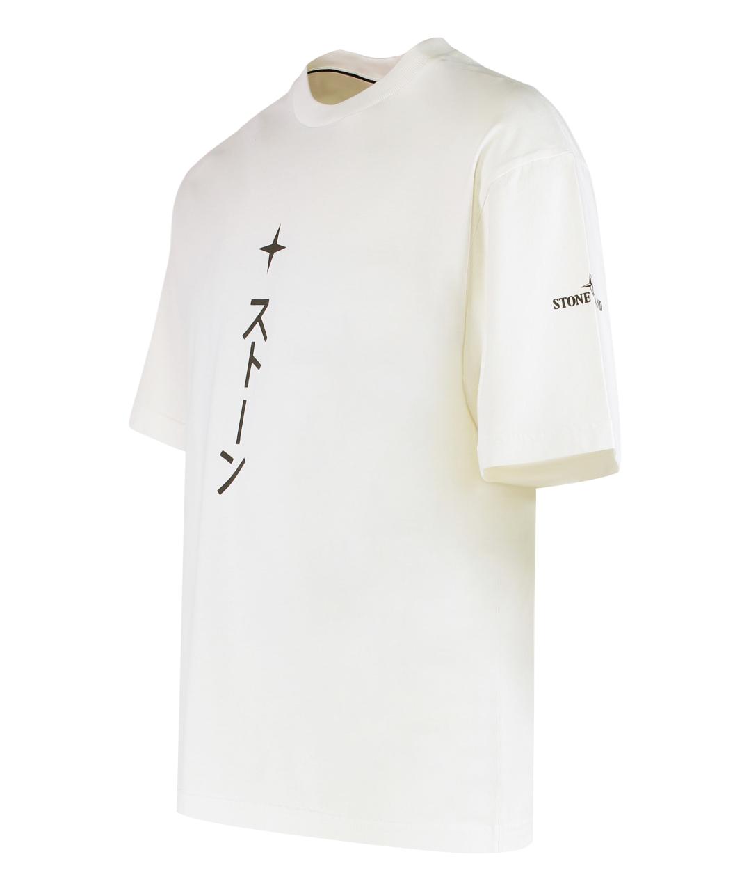 STONE ISLAND Белая хлопковая футболка, фото 2