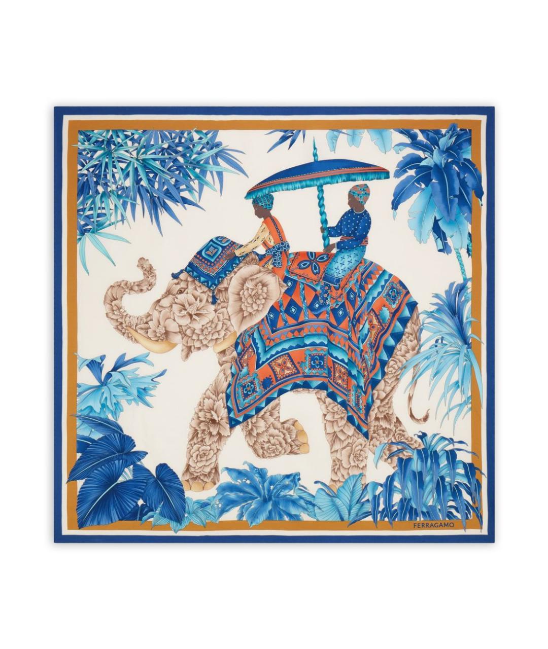 FERRAGAMO Синий шелковый платок, фото 1