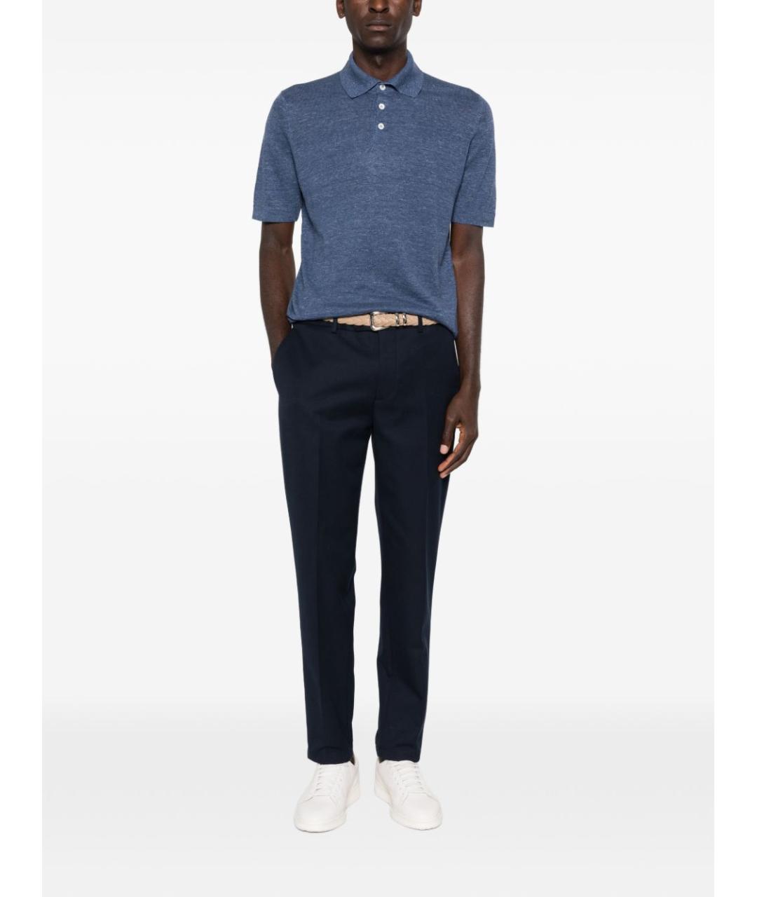 BRUNELLO CUCINELLI Синее хлопковое поло с коротким рукавом, фото 2