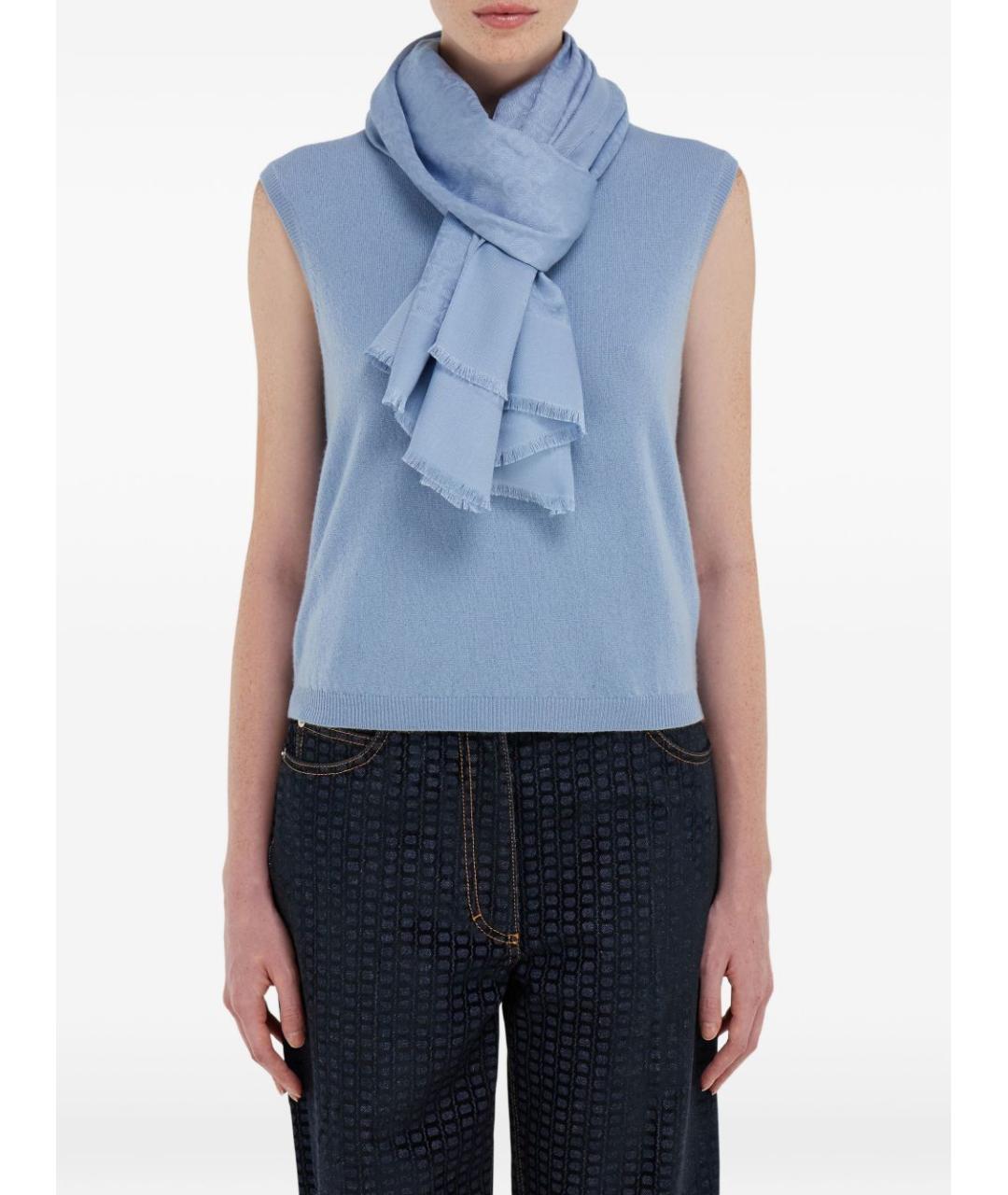 FERRAGAMO Синий шелковый шарф, фото 2