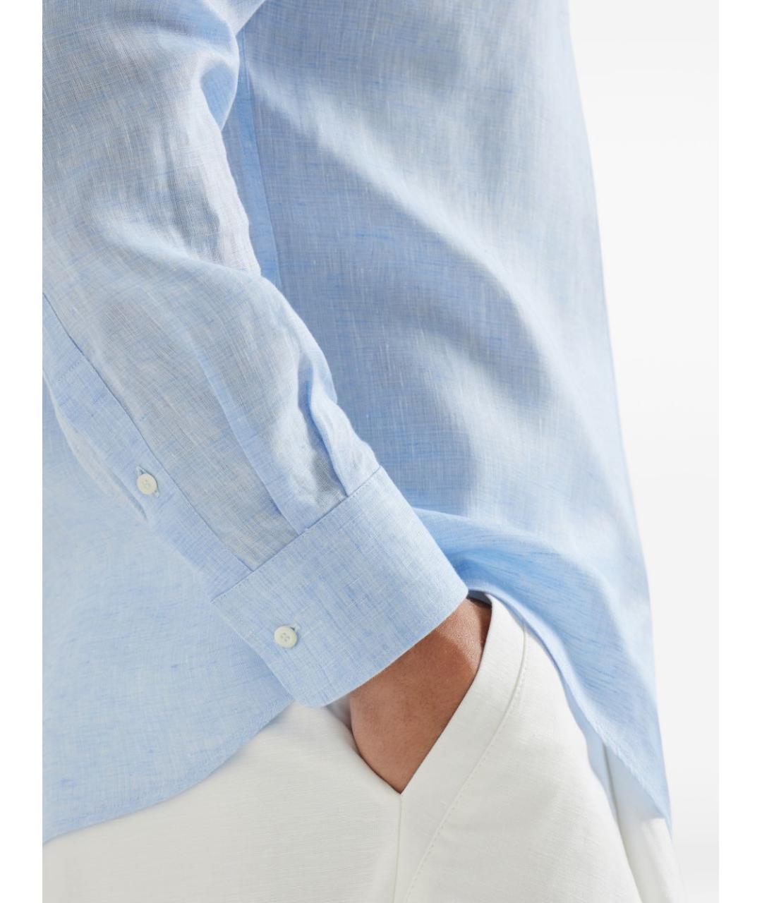 BRUNELLO CUCINELLI Синяя льняная кэжуал рубашка, фото 2