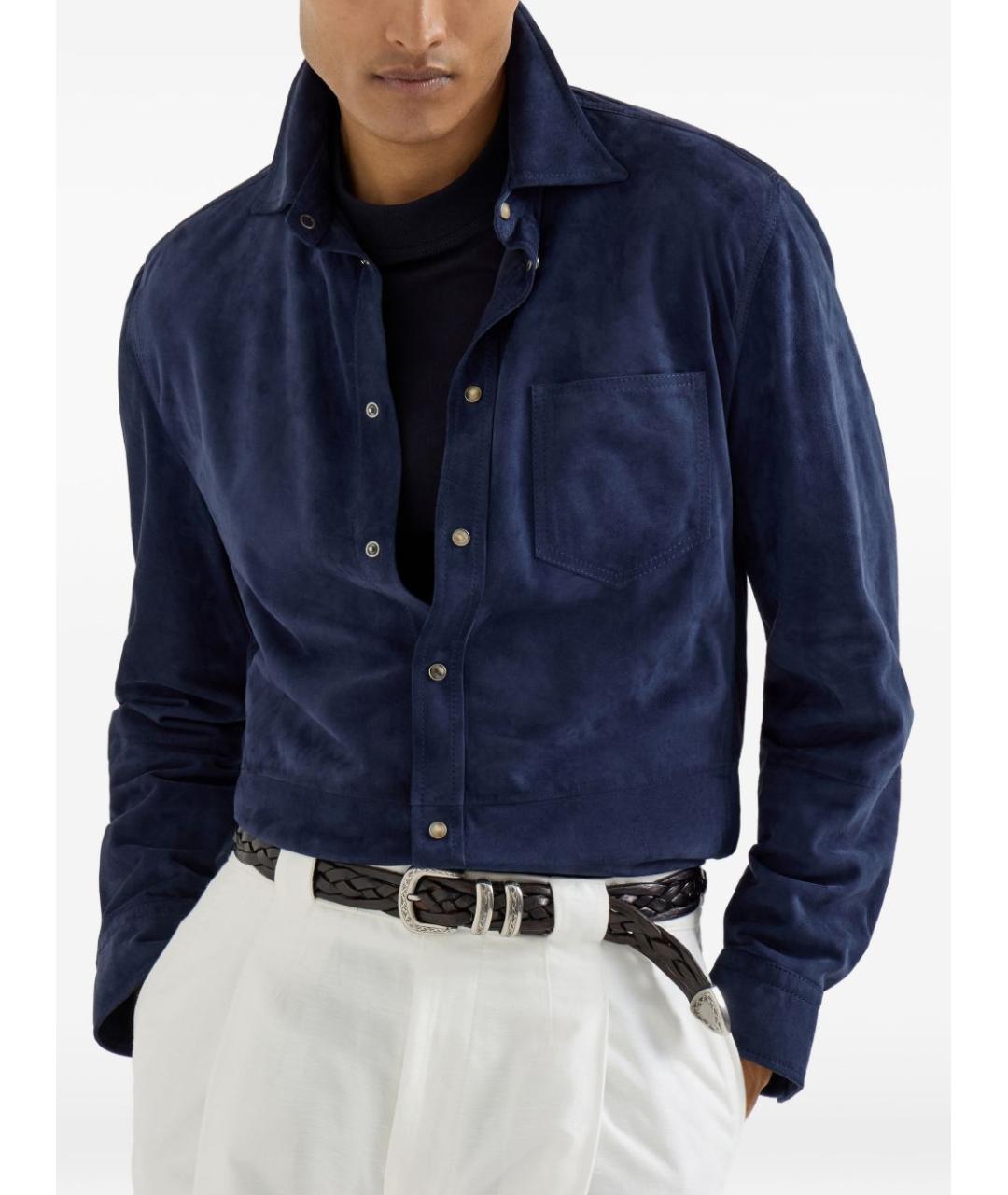 BRUNELLO CUCINELLI Синяя кэжуал рубашка, фото 2