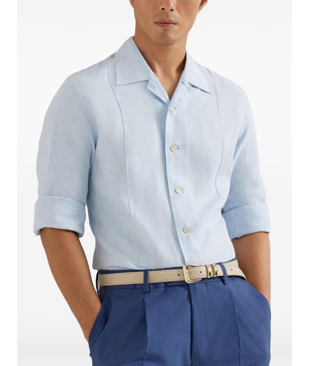 BRUNELLO CUCINELLI Синяя льняная кэжуал рубашка, фото 4