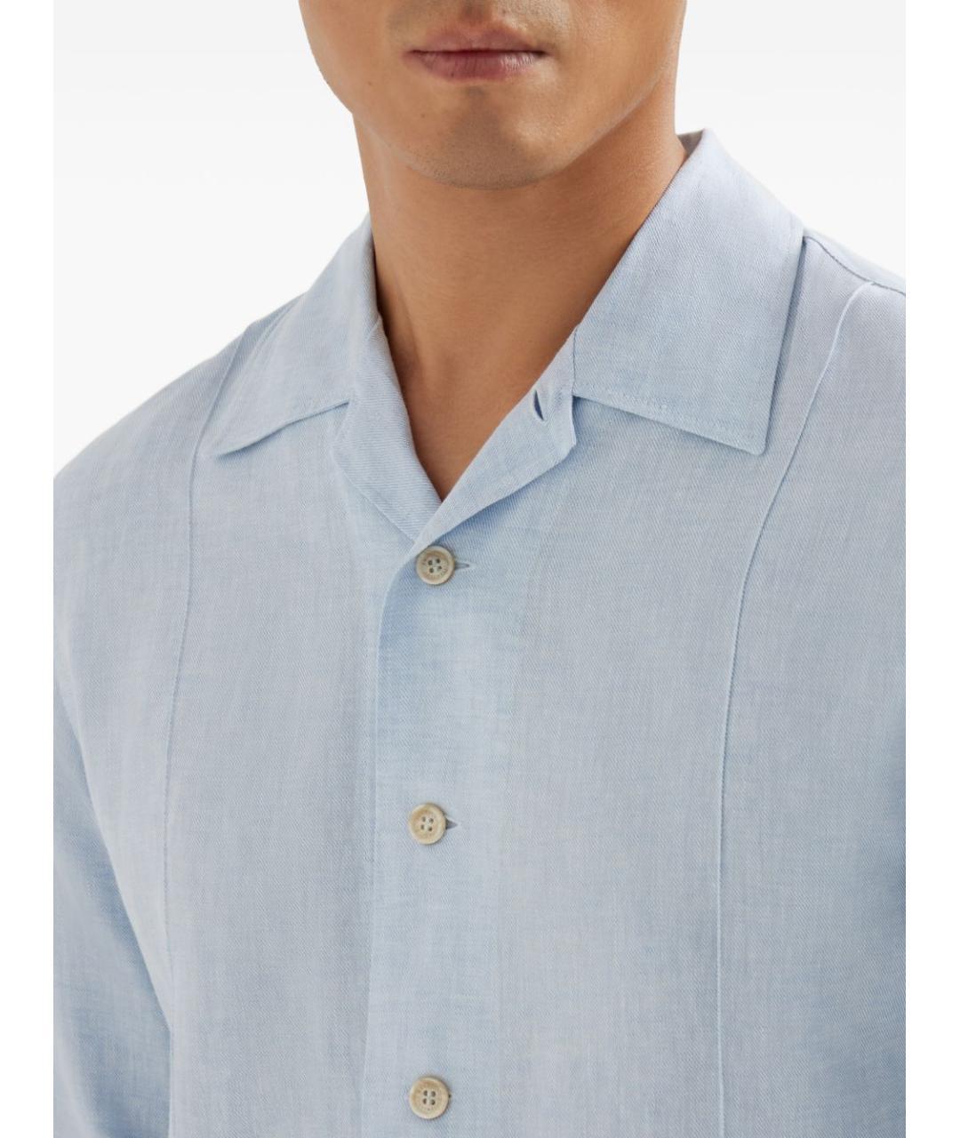 BRUNELLO CUCINELLI Синяя льняная кэжуал рубашка, фото 2