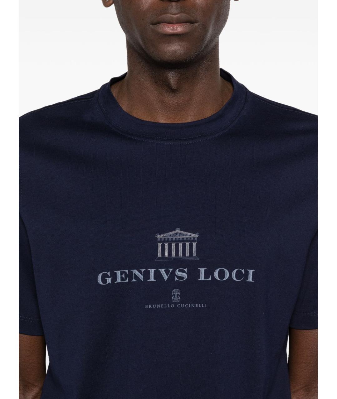 BRUNELLO CUCINELLI Синяя хлопковая футболка, фото 3