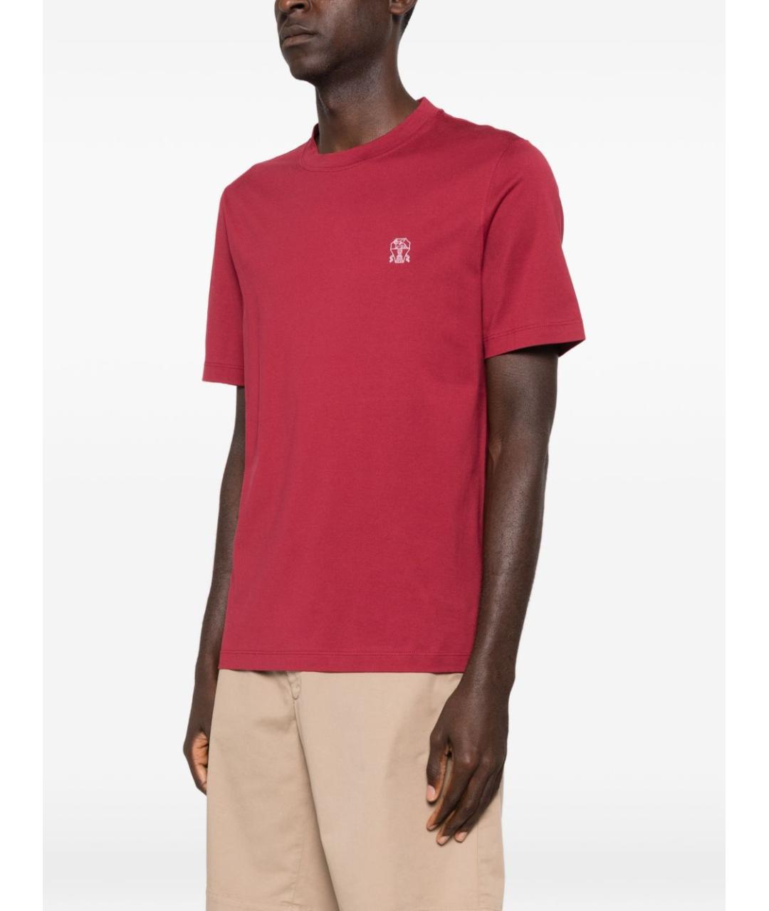 BRUNELLO CUCINELLI Красная хлопковая футболка, фото 3