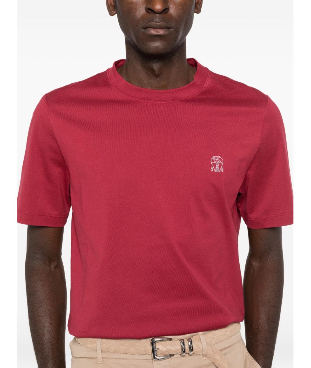 BRUNELLO CUCINELLI Красная хлопковая футболка, фото 2
