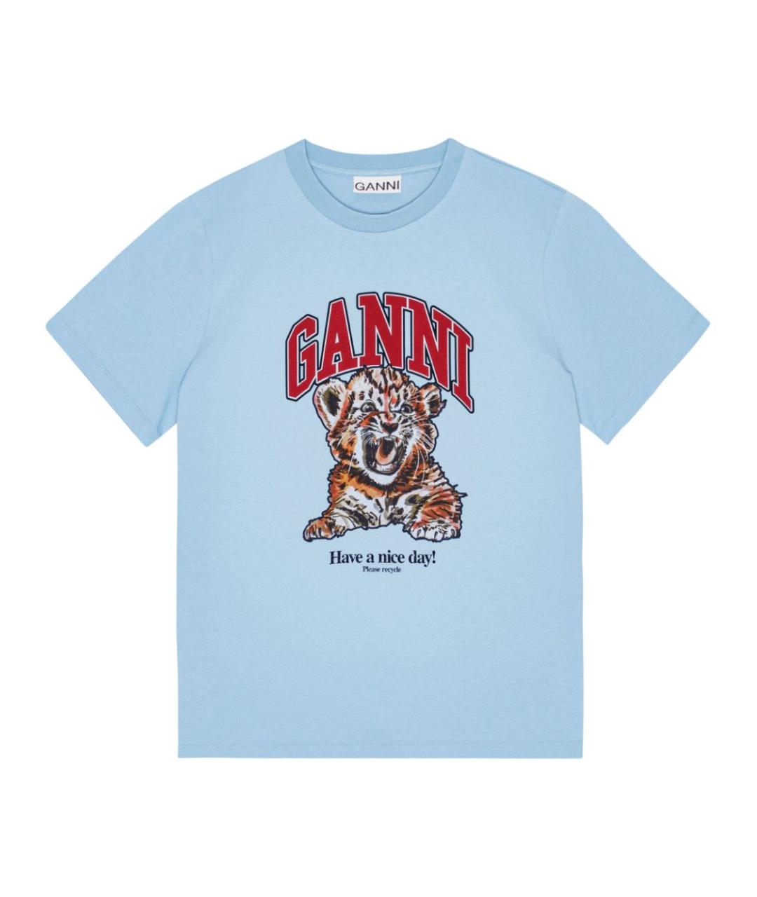 GANNI Синяя хлопковая футболка, фото 1