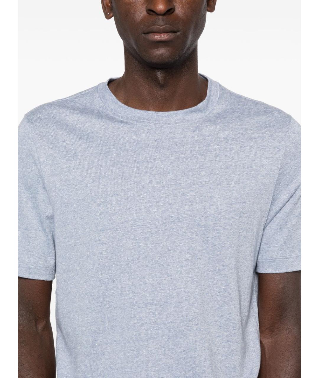 BRUNELLO CUCINELLI Синяя хлопко-леновая футболка, фото 2