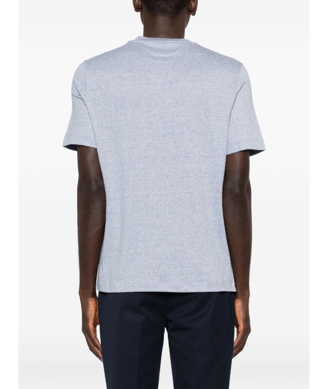 BRUNELLO CUCINELLI Синяя хлопко-леновая футболка, фото 4