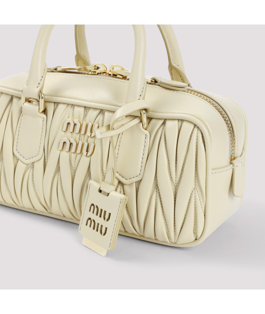 MIU MIU Желтая кожаная сумка с короткими ручками, фото 4
