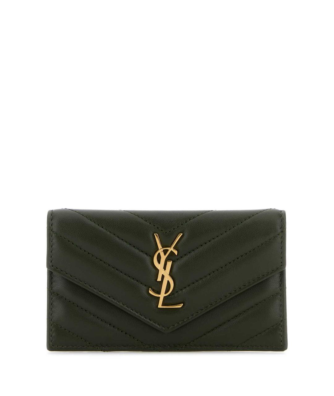 SAINT LAURENT Зеленый кожаный кошелек, фото 1