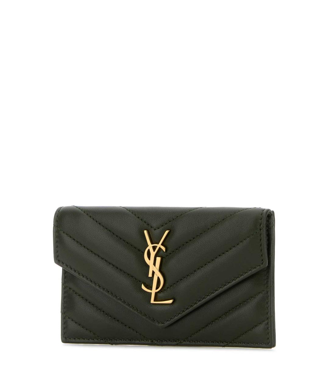 SAINT LAURENT Зеленый кожаный кошелек, фото 2
