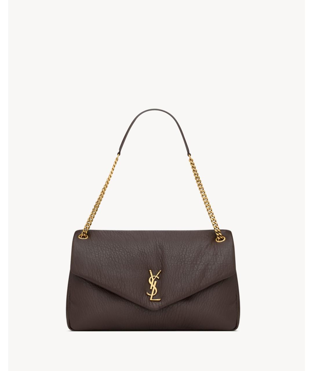 SAINT LAURENT Коричневая кожаная сумка через плечо, фото 6