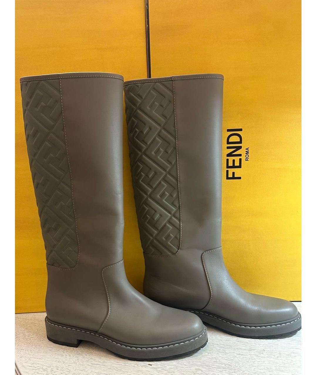 FENDI Серые кожаные сапоги, фото 6