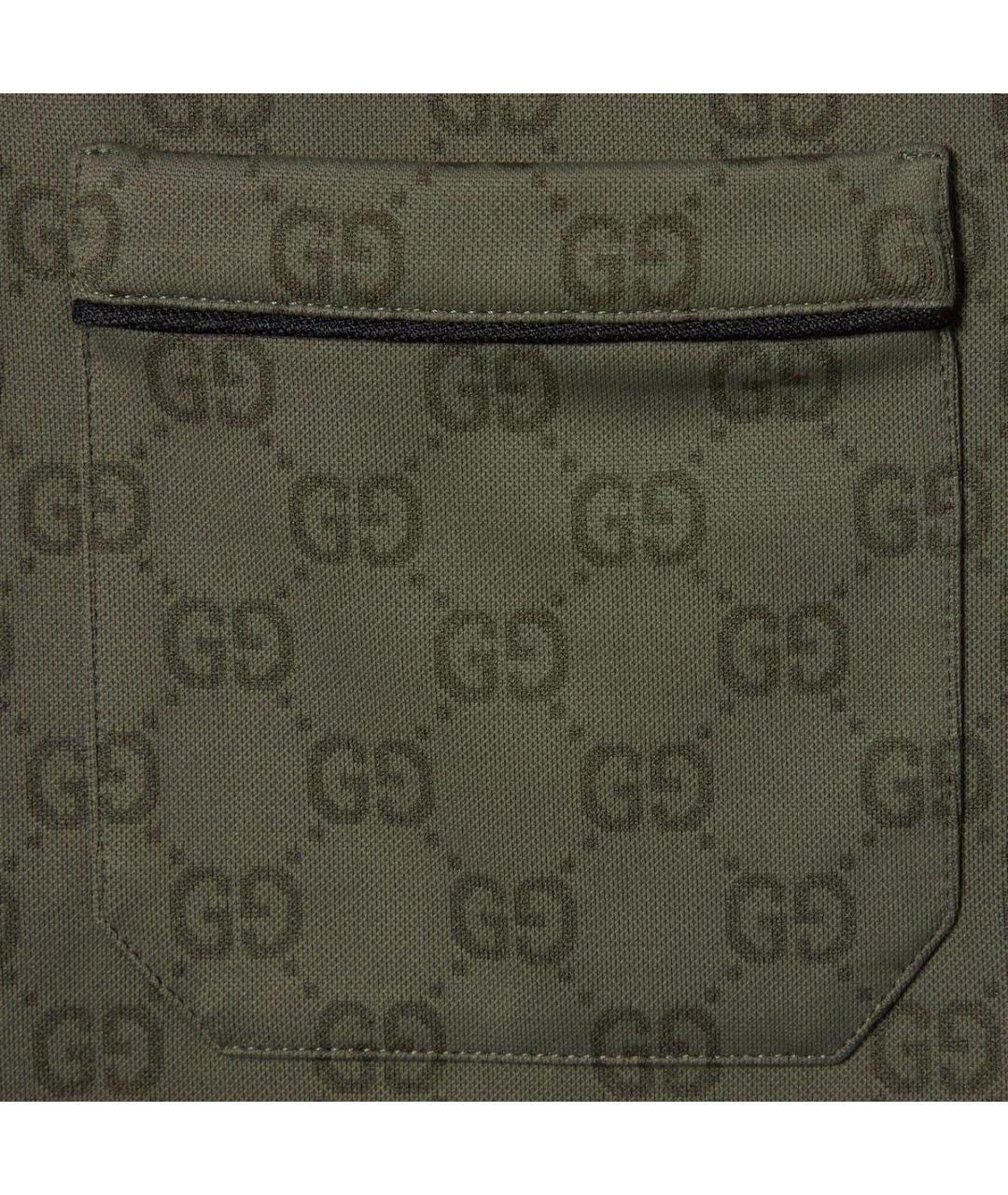 GUCCI Хаки хлопковое поло с коротким рукавом, фото 2