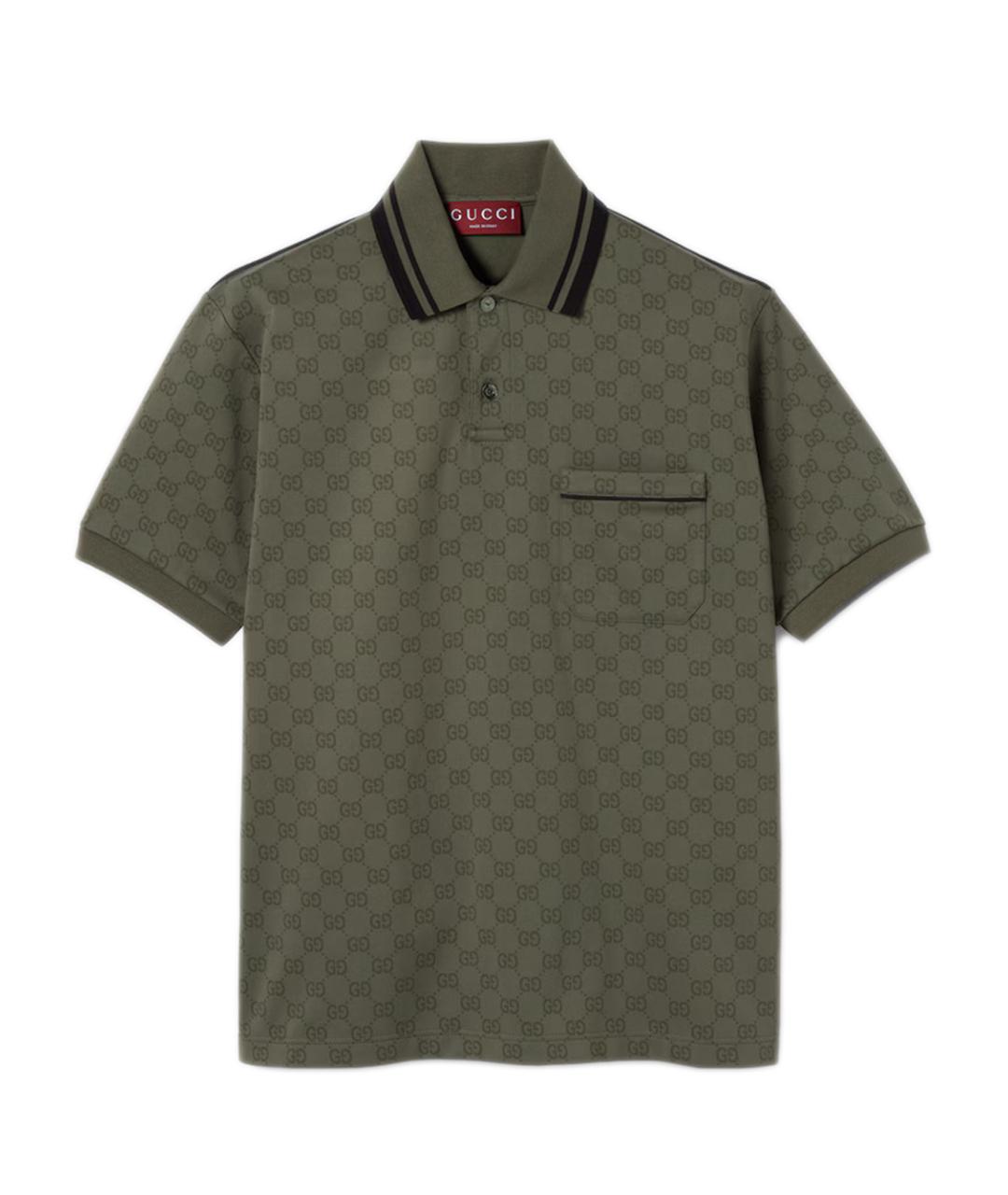 GUCCI Хаки хлопковое поло с коротким рукавом, фото 1