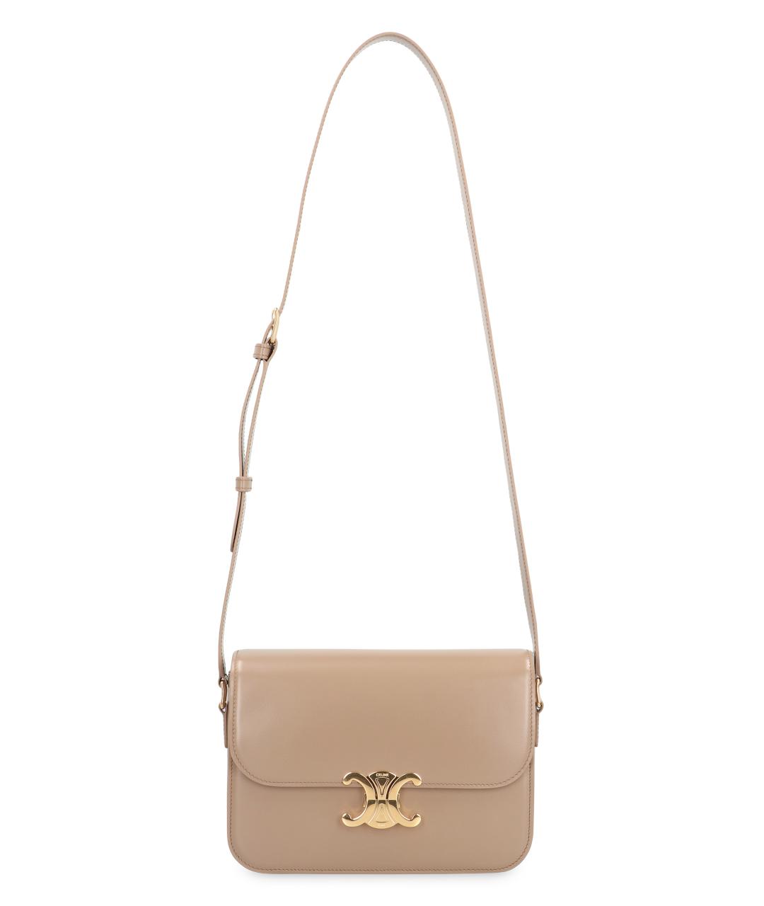 CELINE Бежевая кожаная сумка через плечо, фото 5