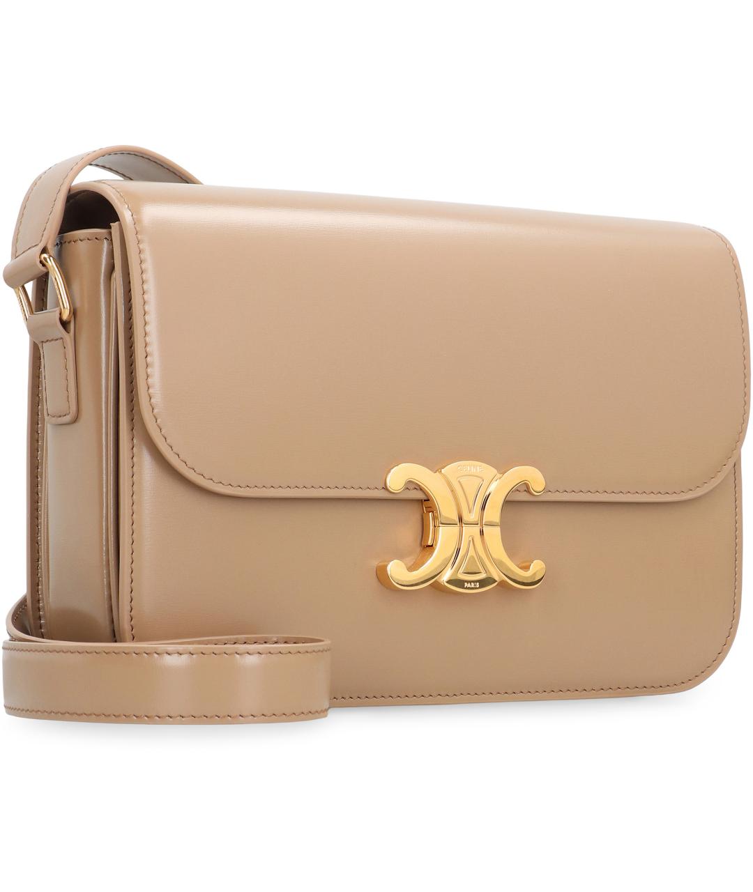 CELINE Бежевая кожаная сумка через плечо, фото 3