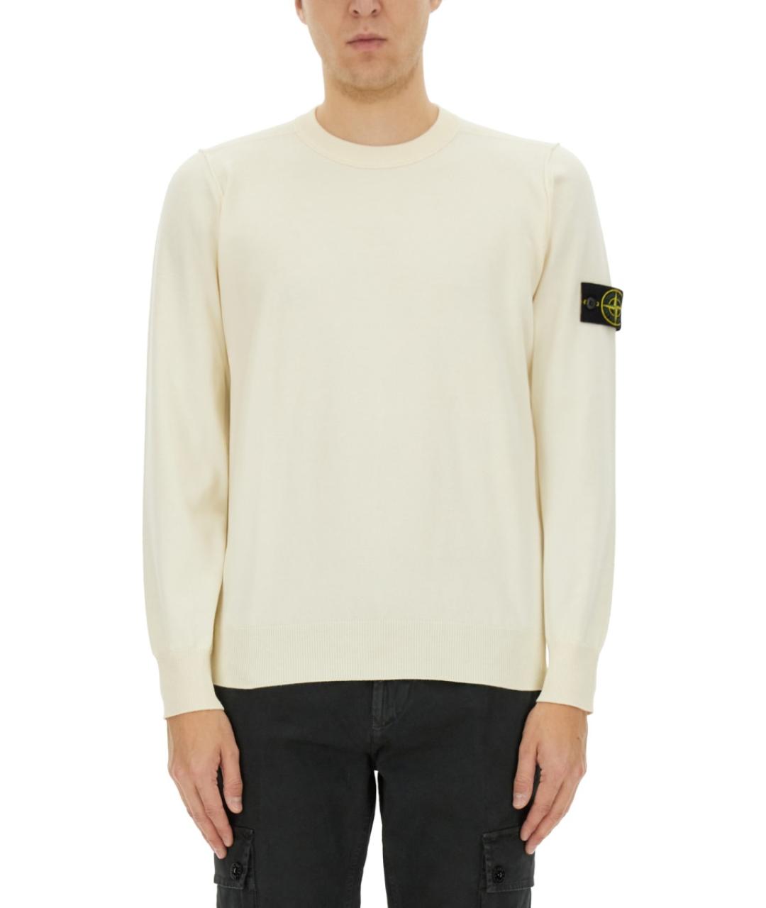 STONE ISLAND Белый хлопковый джемпер / свитер, фото 2