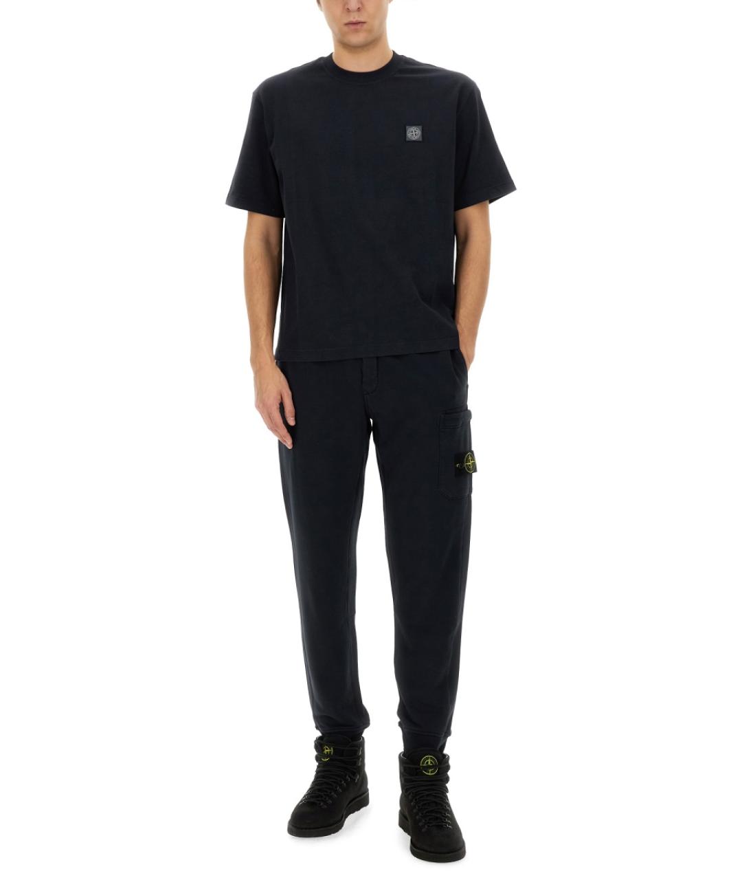 STONE ISLAND Темно-синяя хлопковая футболка, фото 2