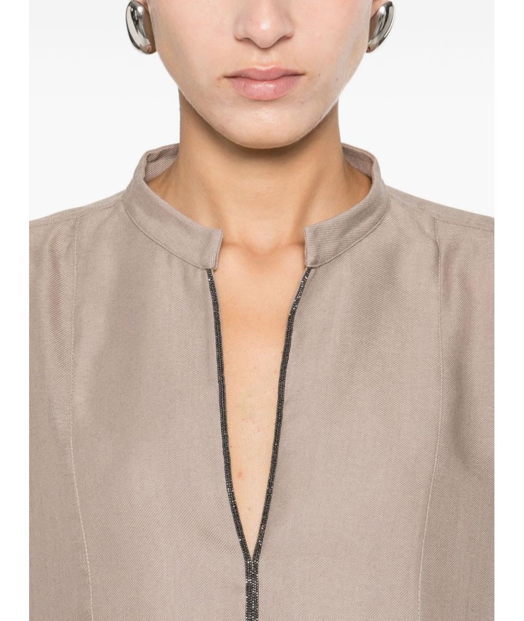 BRUNELLO CUCINELLI Бежевая полиэстеровая блузы, фото 3