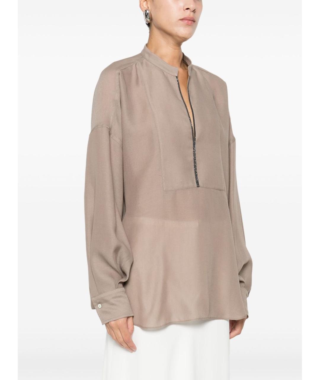 BRUNELLO CUCINELLI Бежевая полиэстеровая блузы, фото 5