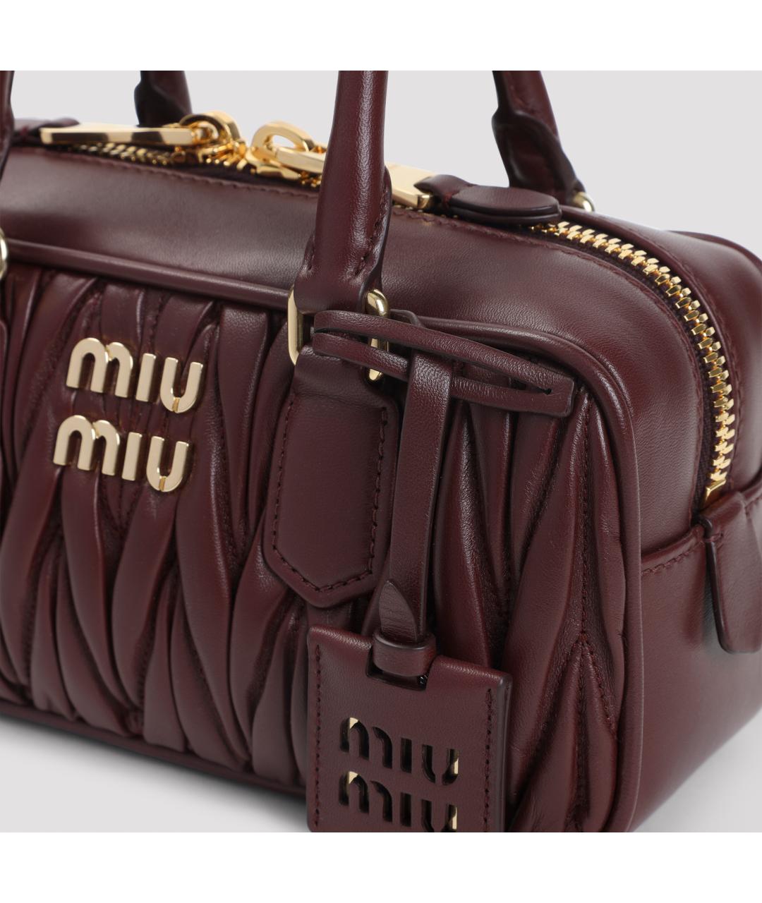 MIU MIU Бордовая кожаная сумка с короткими ручками, фото 4