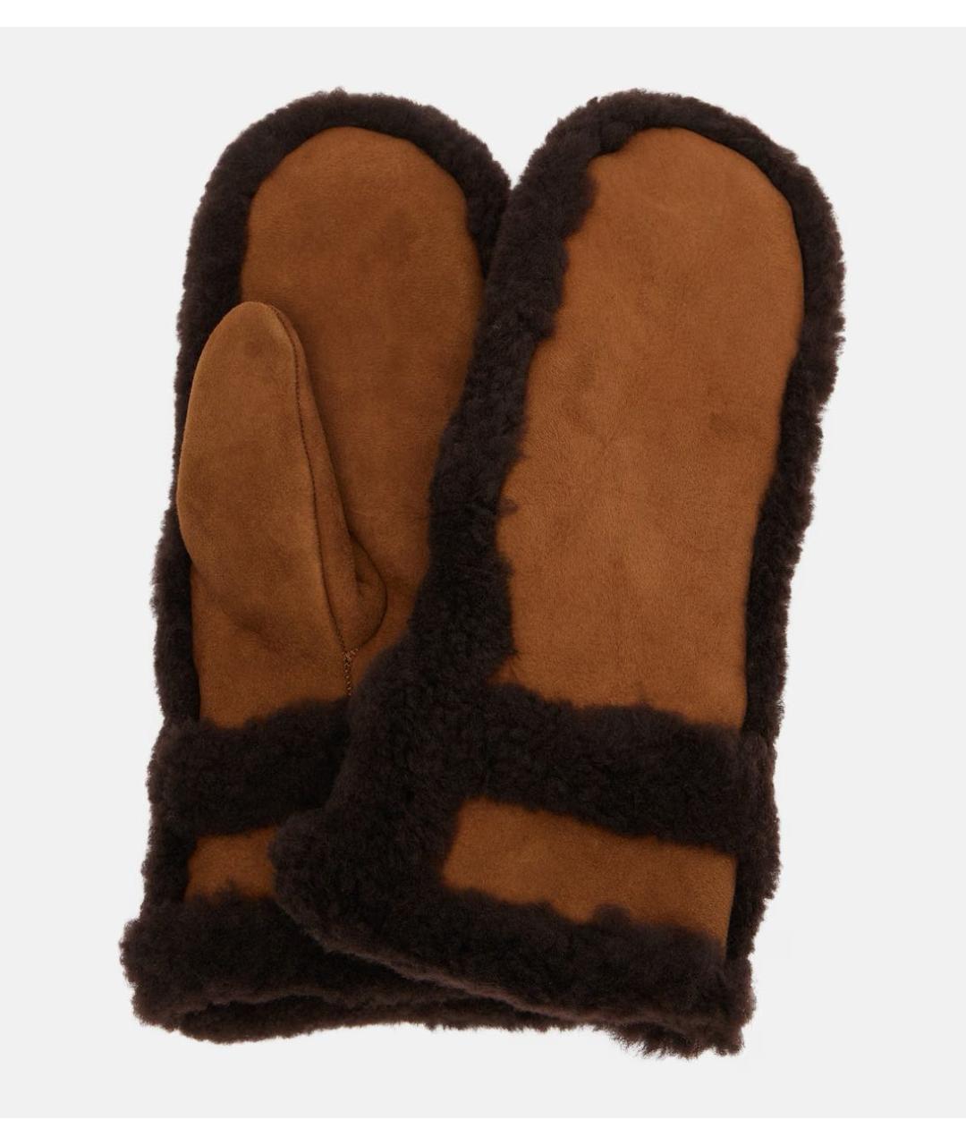 YVES SALOMON Коричневые кожаные варежки, фото 3