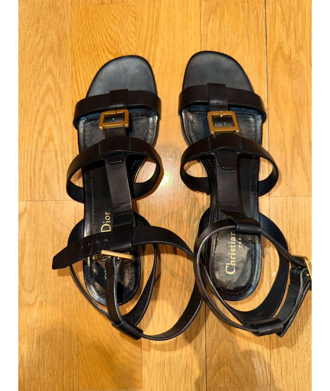 CHRISTIAN DIOR Черные кожаные босоножки, фото 3