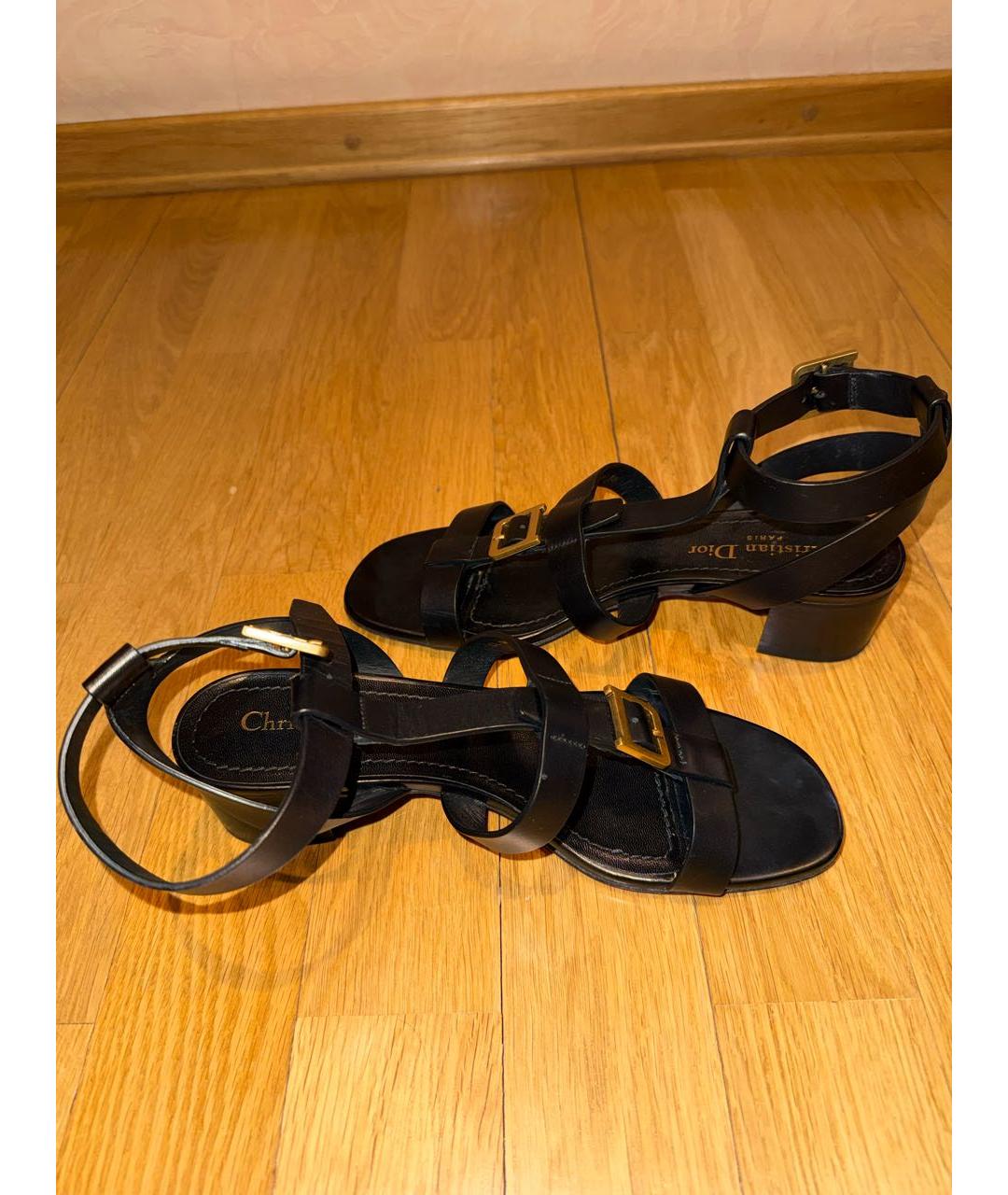 CHRISTIAN DIOR Черные кожаные босоножки, фото 7