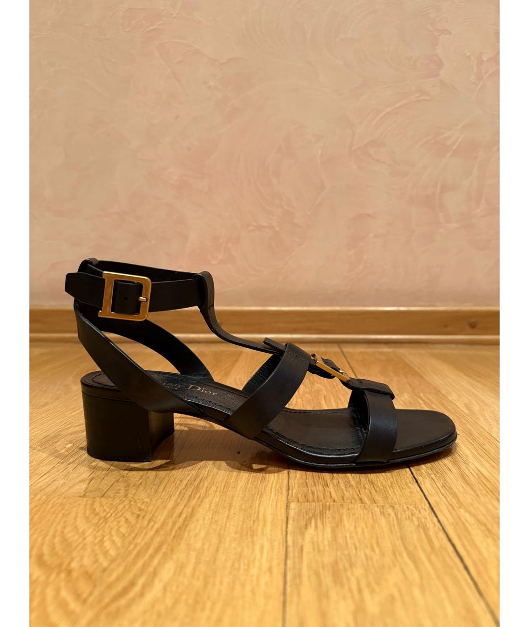 CHRISTIAN DIOR Черные кожаные босоножки, фото 8