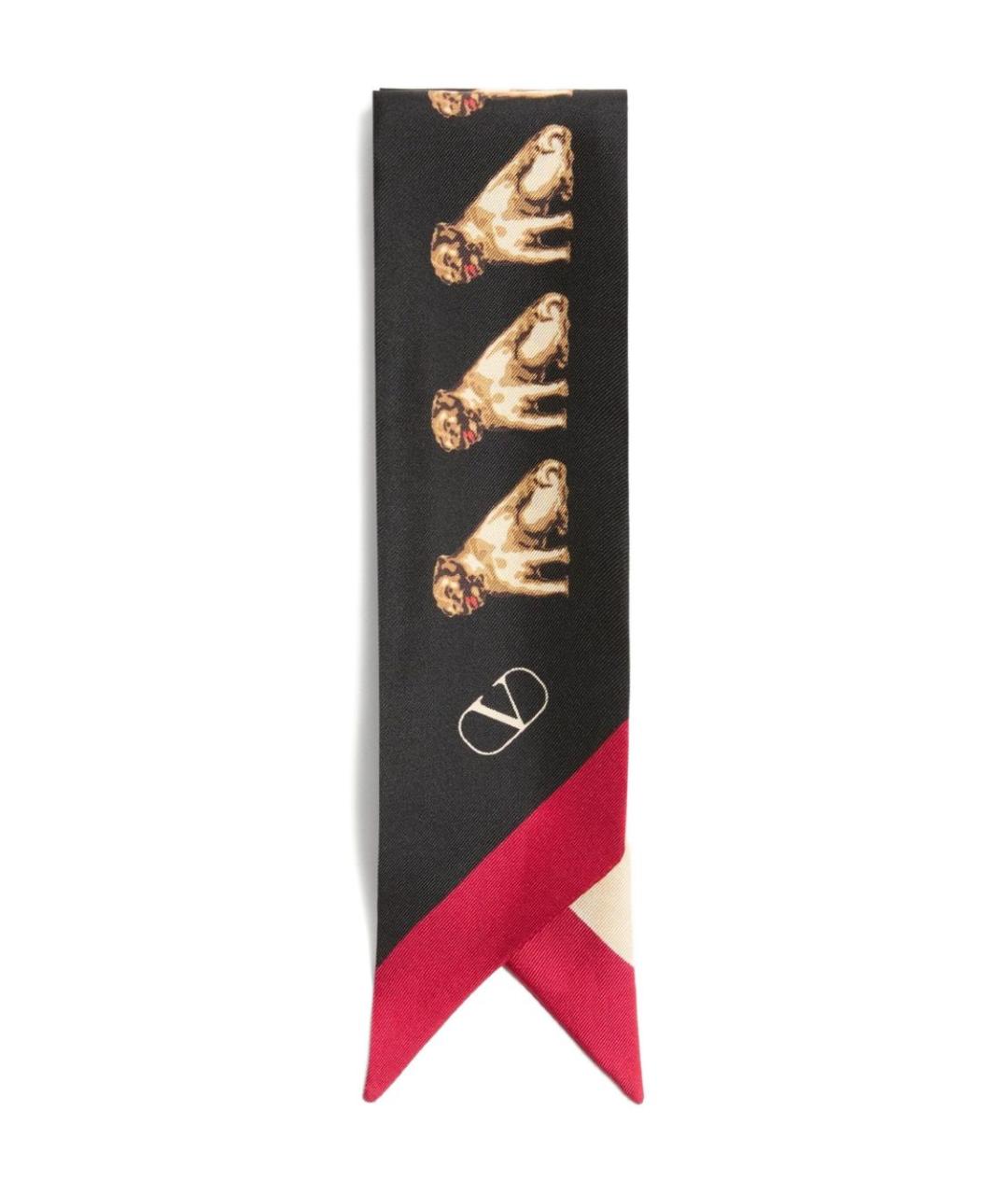 VALENTINO Черный шелковый шарф, фото 4