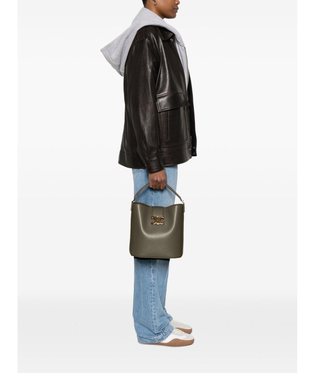 CELINE Хаки кожаная сумка тоут, фото 2