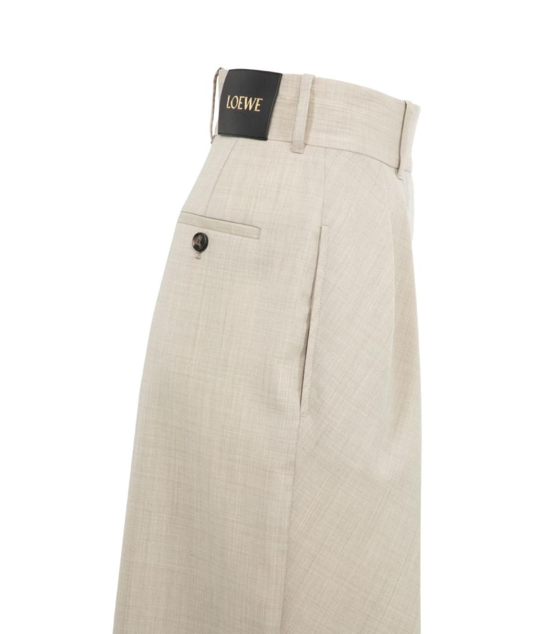 LOEWE Бежевые шерстяные прямые брюки, фото 3
